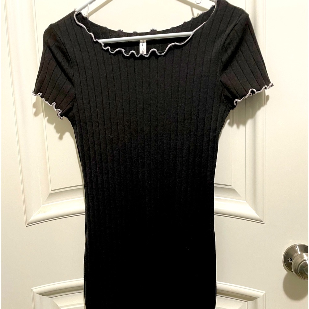 Black cotton ribbed dress